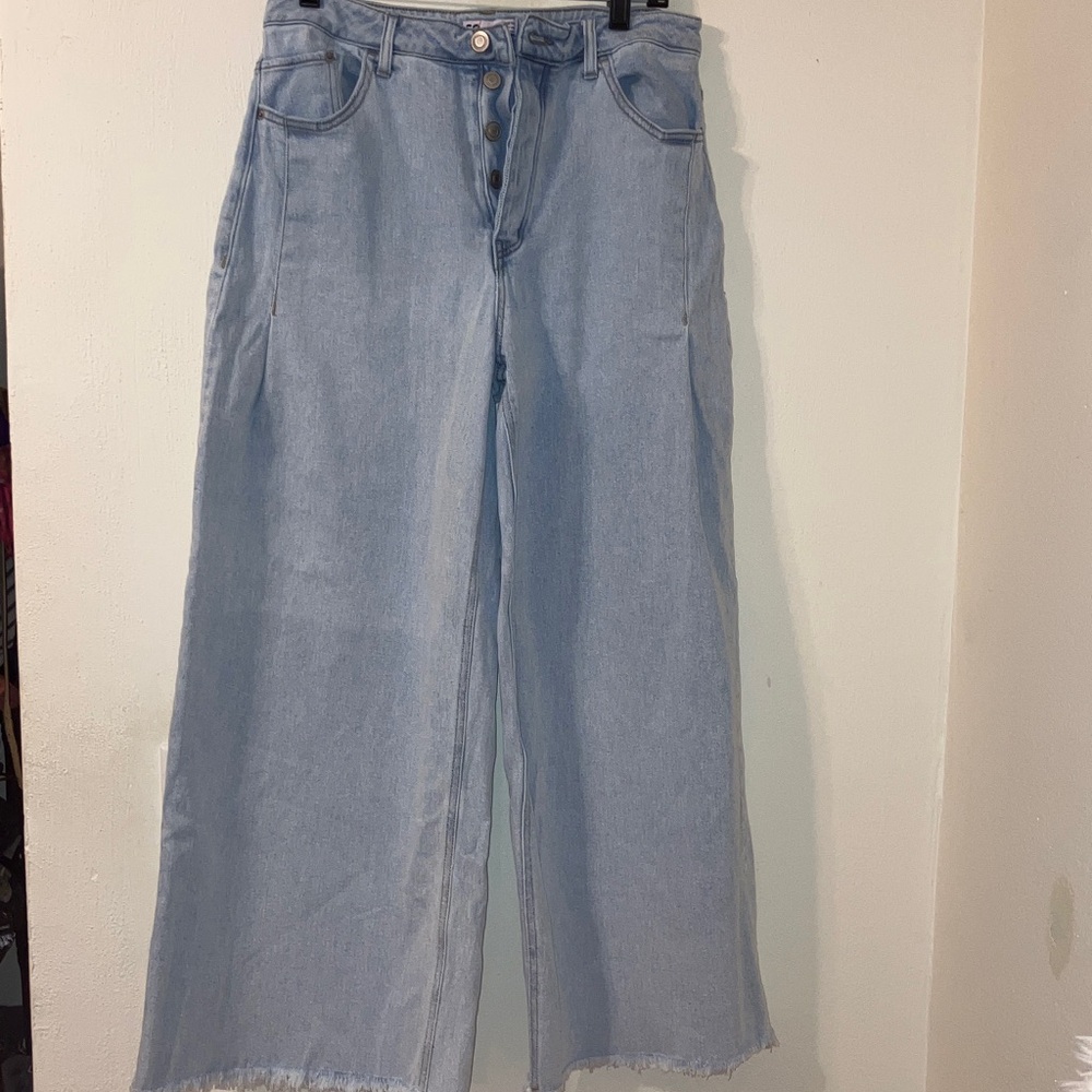 SO Light Denim Wide Leg Jeans Juniors Size 13 Button Fly